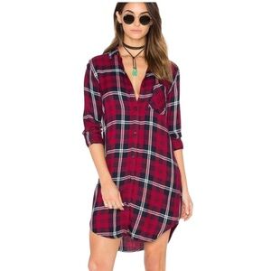 Rails Bianca button down long sleeve plaid shirt dress in cherry navy white